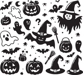 Obraz premium Cartoon Halloween Character Bundle: Ghosts to Vampires 