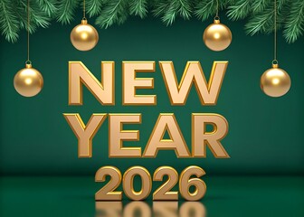 Elegant gold new year 2026 text with ornaments silhouette