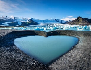 heart shaped glacier outlet at fjallsarlon lagoon in iceland