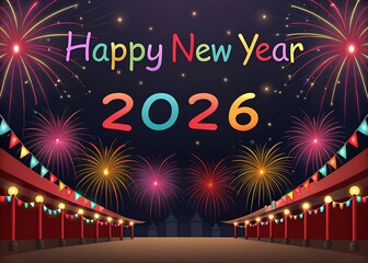 Happy new year 2026 festive fireworks silhouette