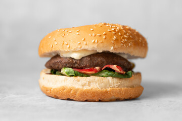 hamburger on grey background