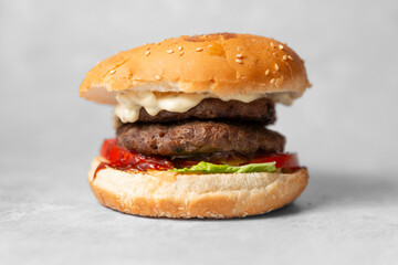 hamburger on grey background