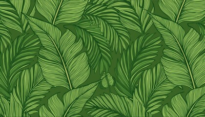 summer tropical seamless pattern with green leaves tropical plants floral print illustration