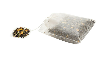 Aromatic Herbal Tea Bag and Loose Leaf Spilled.