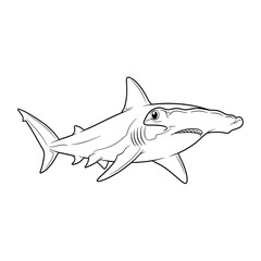 Obraz premium Hammerhead shark coloring page for kids, printable shark outline, sea animal drawing template on transparent background
