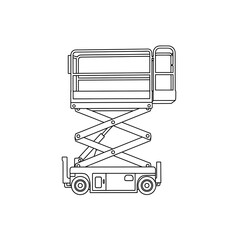 Scissor lift platform equipment outline vector illustration for construction and repair work on transparent background