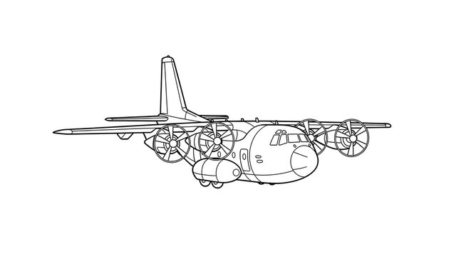 Cartoon c thirteen zero airplane vector illustration outline drawing for kids coloring page on transparent background