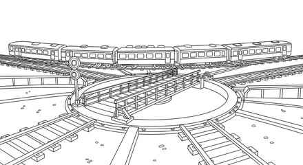 Train turntable coloring page for kids vector illustration railway transportation design on transparent background