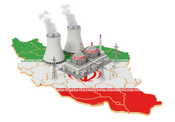 Iran nuclear power plant concept illustration, energy production in iran, iranian flag, nuclear energy