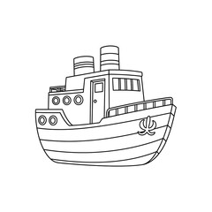 Obraz premium Outlines of a boat for coloring pages, cartoon ship illustration, vector line art drawing on transparent background