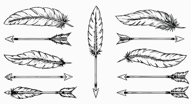 Hand-Drawn Boho Arrows and Feathers Sketch Set

