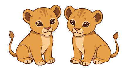 Two Adorable Cartoon Lion Cubs Sitting

