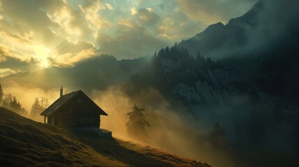 Mountain landscape illustration with scenic nature view