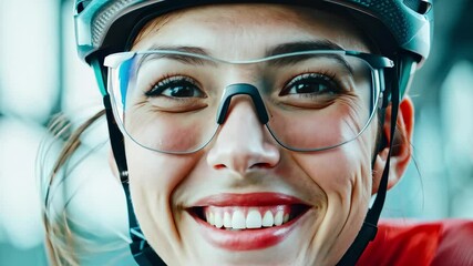 Close-up of young female cyclist smiling confidently during outdoor ride - Powered by Adobe