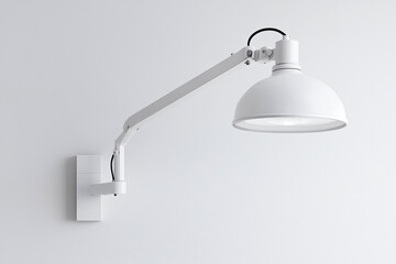 Fototapeta premium A sleek white wall-mounted lamp with an adjustable arm, perfect for modern interiors and stylish lighting solutions.