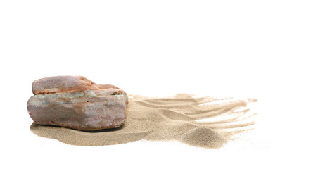 Naklejka na ściany i meble Colorful beach stone and sand isolated on white background, side view
