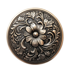 Antique Gold Cutwork Design Round Shape Shank Metal Button, isolated on white background
