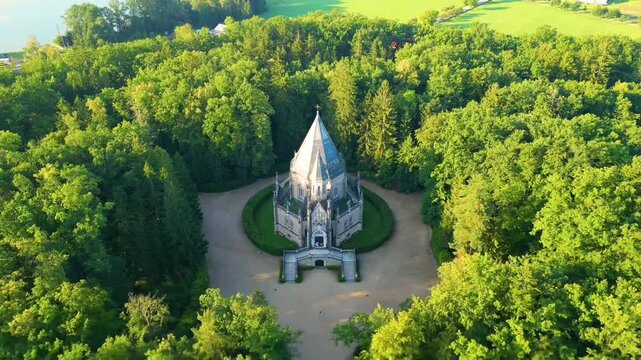 Explore the stunning Schwarzenberg tomb nestled in the lush greenery of Domanin near Trebon, Czechia. This iconic structure offers a glimpse into the region's rich history.