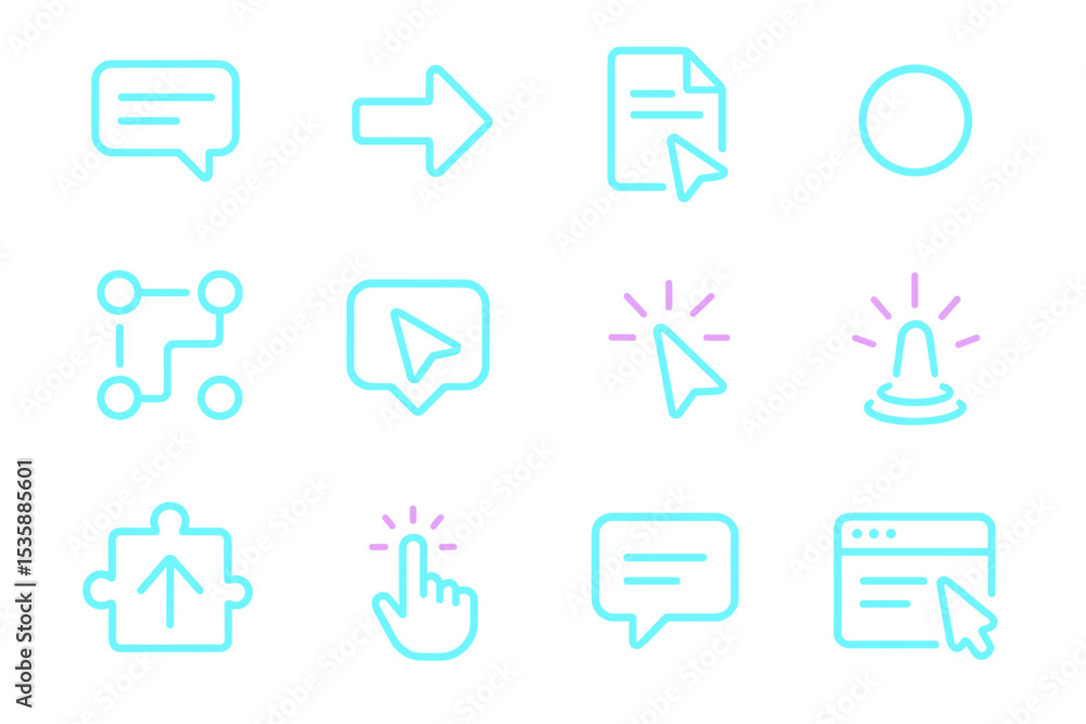 Poster neon icons of communication and navigation on dark background