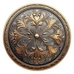 Antique Gold Cutwork Design Round Shape Shank Metal Button, isolated on white background
