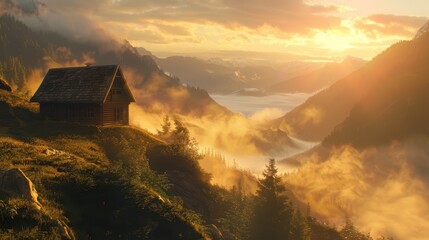 Mountain landscape illustration with scenic nature view