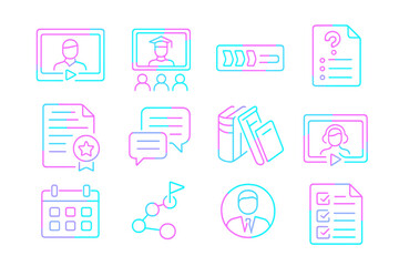 Fototapeta premium Neon icons for online learning and education resources