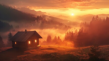 Mountain landscape illustration with scenic nature view