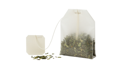 Delicate Tea Bag with Loose Leaves and Tag.