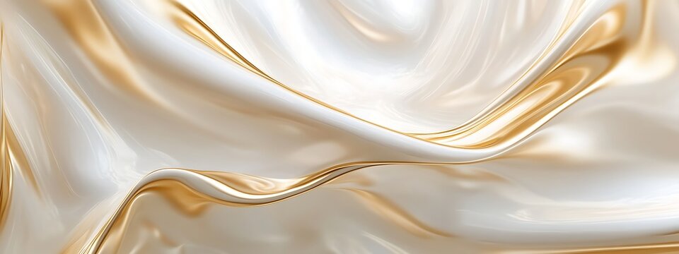 Abstract baneer with liquid gold and white pattern. Smooth curved lines flowing together for luxury concept. Elegant wave texture background