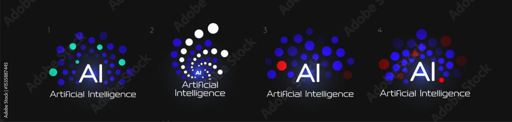 Poster ai logo with modern neural pattern and glowing dots. futuristic tech concept for branding, startup, 