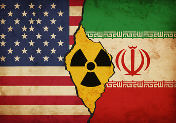 Usa iran nuclear conflict crisis concept flags and radiation symbol international relations tension war