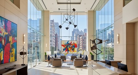 Luxury Hotel Lobby Design Modern Architecture and City View Interior Decor Ideas