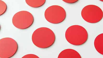 Collection of blank red circular adhesive labels on a white background, perfect for marking or categorization