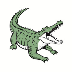 Aggressive Green Crocodile Roaring Illustration - Dynamic Cartoon Alligator Mascot Vector Art