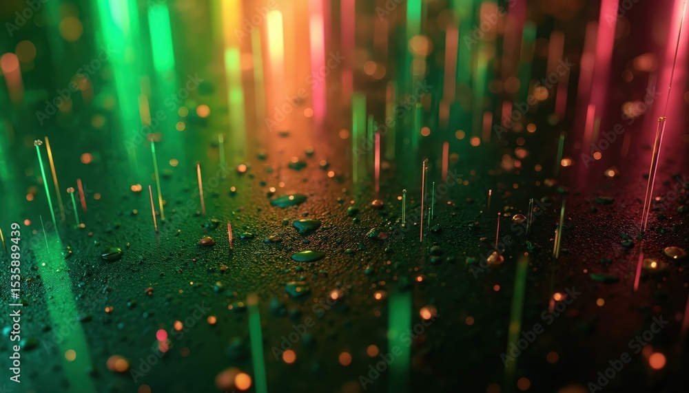 Poster abstract digital art. vibrant green, pink, yellow hues. dynamic composition perfect tech data futuri