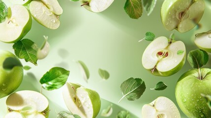 Fresh red and green apples isolated on white background, healthy organic fruit.
