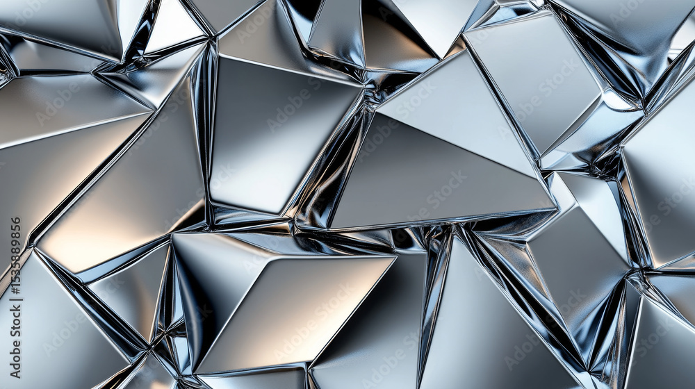 Aufkleber 3d rendered chrome pattern composed of geometric shapes on a gray surface for abstract design concep