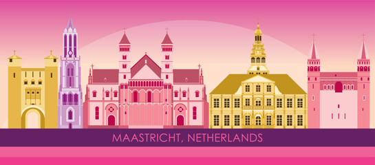 Obraz premium Sunset Skyline panorama of city of Maastricht, Netherlands - vector illustration