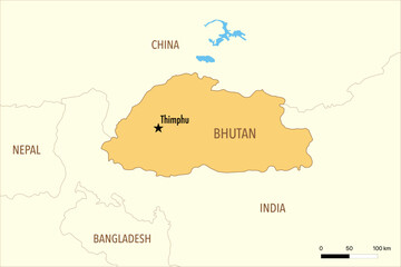Obraz premium Vector Map of Bhutan with Major Cities and Neighboring Countries – Editable Illustration
