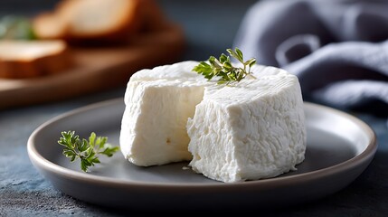 Fresh Cottage Cheese Served on a Plate with Herbs