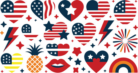 Obraz premium Patriotic american hearts and symbols celebrating independence day with stars and stripes