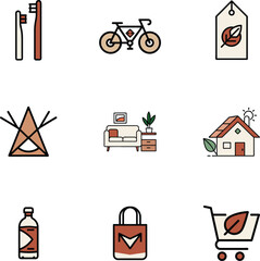 Sustainable lifestyle icon bundle eco friendly design elements