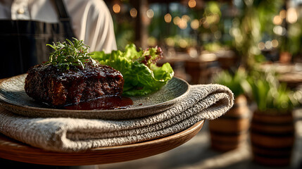 Gourmet Steak Dish Served at Restaurant