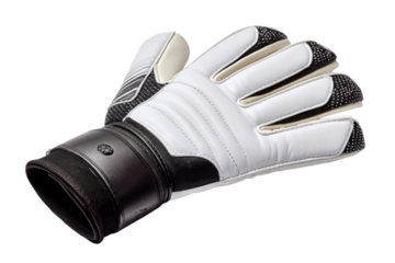 Goalkeeper Glove with White Leather Palm and Black Spotted Finger Tips.