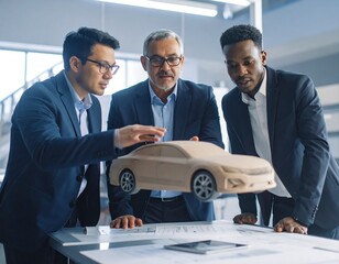 Business team viewing car model