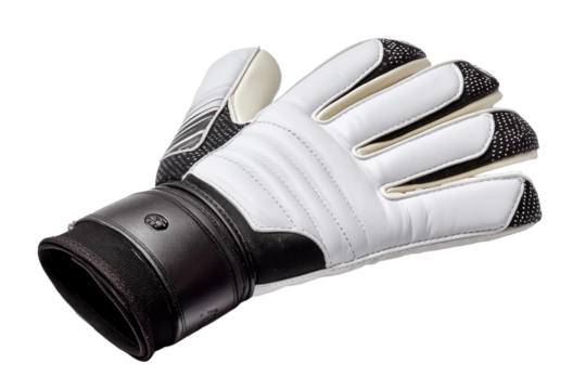 Goalkeeper Glove with White Leather Palm and Black Spotted Finger Tips.
