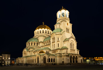Obraz premium Evening view of Patriarchal Cathedral of Saint Alexander Nevski in Sofia, Bulgaria