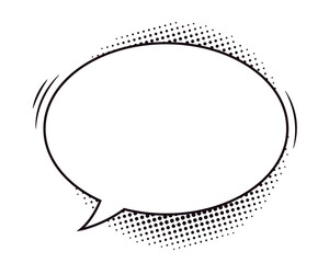 Blank comic speech bubble with motion lines and halftone dots. Isolated vector illustration.