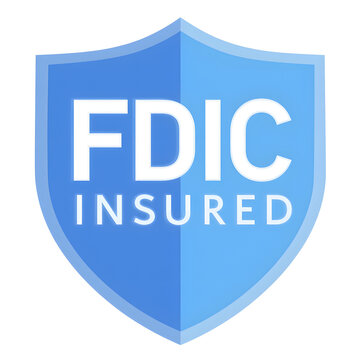 "FDIC Insured" logo, government shield, banking blue, financial protection, logo style transparent background