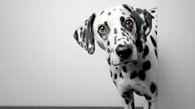Curious Dalmatian: This playful Dalmatian, adorned with its iconic spotted coat and a gaze full of curiosity, peeps around the edge, its presence capturing attention